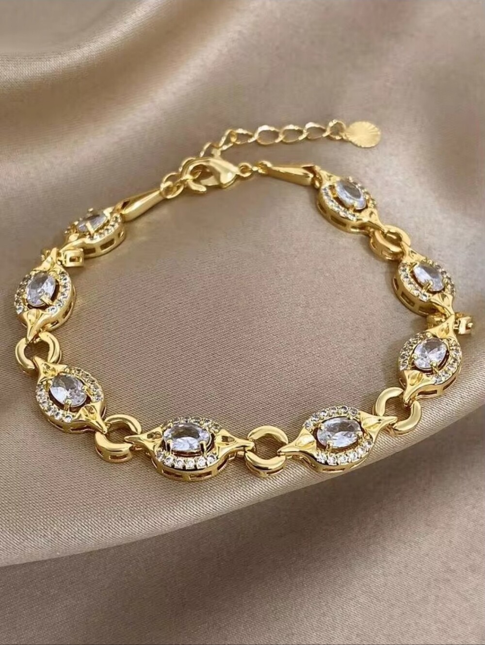 Multicolor Bracelet Light Blue Gem 1pc 18 K Real Gold Plated Anti-fading Luxury